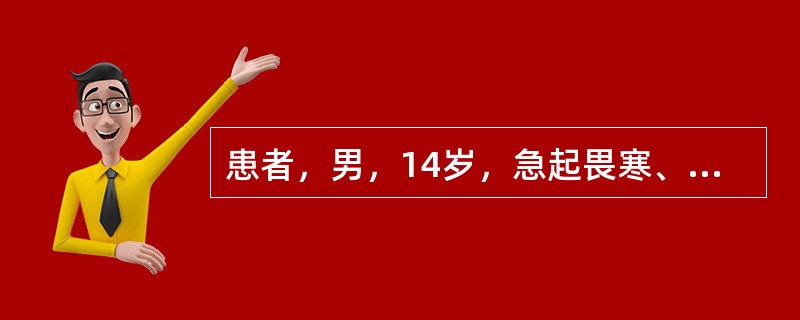 患者，男，14岁，急起畏寒、发热2天，伴精神萎靡。查体：全身皮肤黏膜广泛瘀点、瘀
