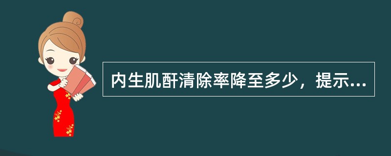 内生肌酐清除率降至多少，提示肾功能重度损害（）