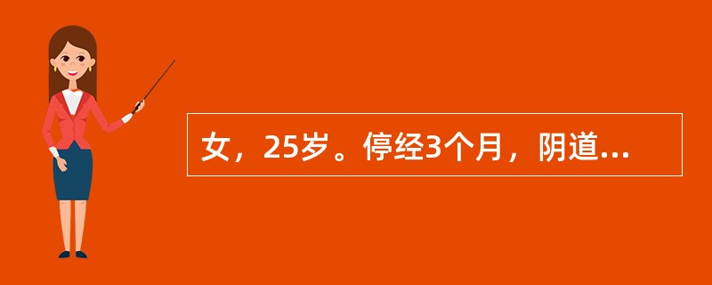 女，25岁。停经3个月，阴道淋漓流血2个月。查体：阴道前壁有胡桃大紫蓝色结节.子