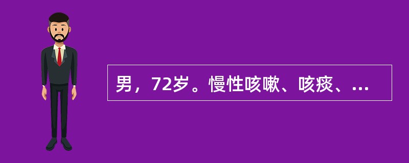 男，72岁。慢性咳嗽、咳痰、胸闷5年，因症状加重1周于门诊就诊。既往有高血压病史