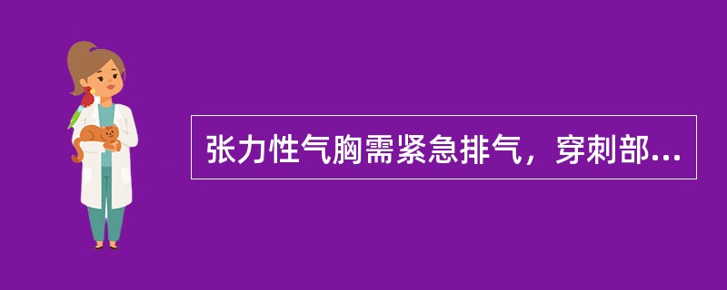 张力性气胸需紧急排气，穿刺部位在（）