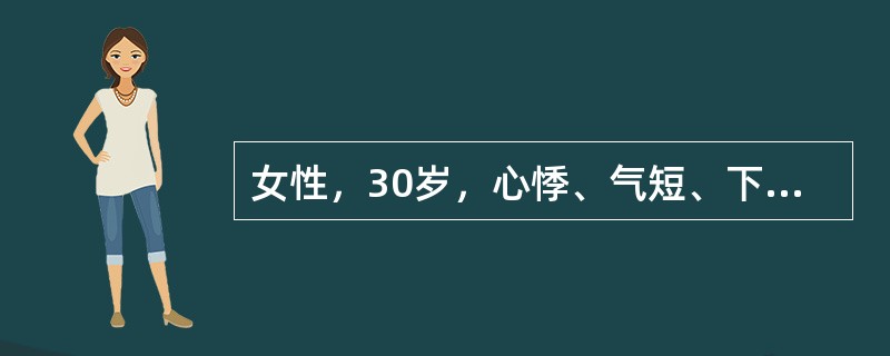 女性，30岁，心悸、气短、下肢水肿1年。查体：呼吸困难，颈静脉怒张，心界向两侧扩