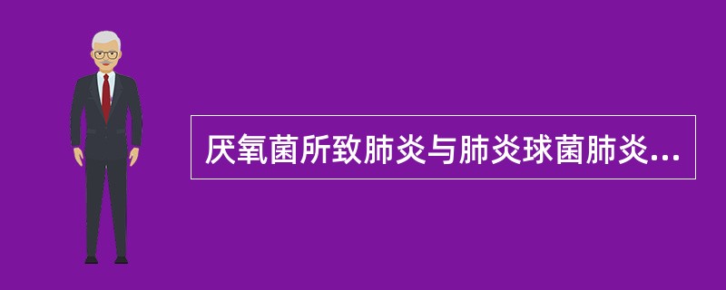 厌氧菌所致肺炎与肺炎球菌肺炎不同之处为（）