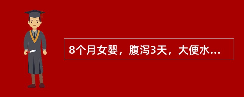 8个月女婴，腹泻3天，大便水样，10余次／日，半天无尿。体检：呼吸深，前囟、眼眶