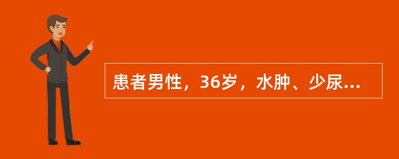 患者男性，36岁，水肿、少尿1个月，鼻出血3天，查体贫血貌，血压160／90mm