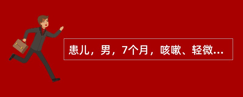 患儿，男，7个月，咳嗽、轻微气喘2天，今晨突然高热达39℃并抽搐一次，经检查，颈