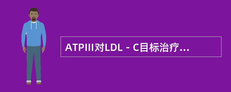 ATPⅢ对LDL－C目标治疗建议：冠心病或同等危险者，（）；无冠心病，危险因素＞