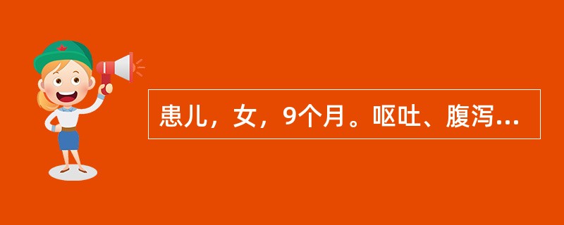 患儿，女，9个月。呕吐、腹泻3天，眼窝轻度凹陷，口唇略干，皮肤弹性稍差，尿量略少