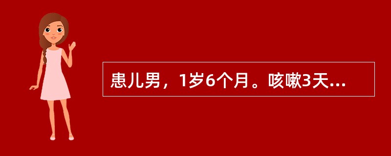 患儿男，1岁6个月。咳嗽3天，发热1天，痰多气促，右下肺闻及少量细湿性啰音。该患