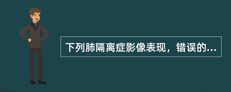 下列肺隔离症影像表现，错误的是（）