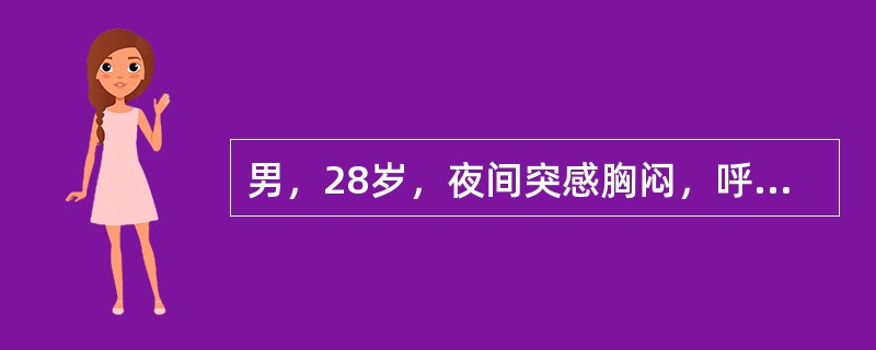 男，28岁，夜间突感胸闷，呼吸困难，X线检查如图，最可能的诊断是（）