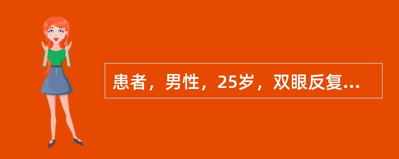 患者，男性，25岁，双眼反复视力下降3个月，加重1周，无头痛，无耳鸣，无畏光流泪