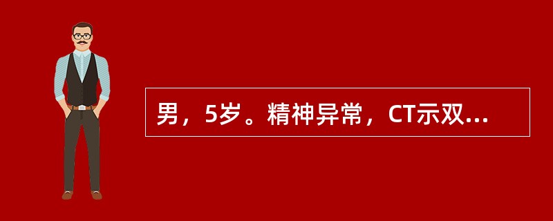 男，5岁。精神异常，CT示双侧枕叶低密度，边缘模糊，无增强，无占位效应，诊断为（