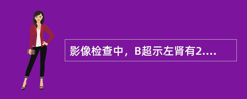 影像检查中，B超示左肾有2.5cm无回声暗区，边缘锐利，后方回声增强；CT示该结