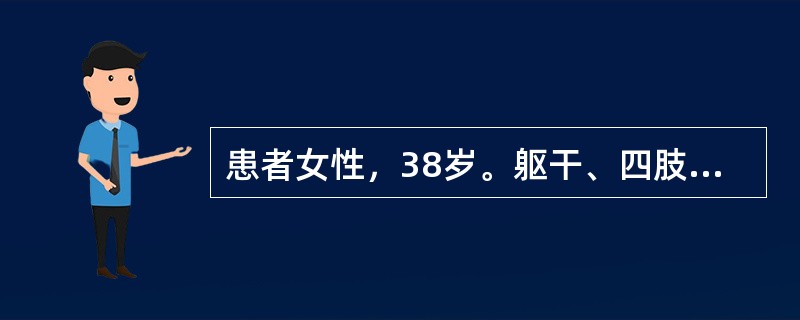 患者女性，38岁。躯干、四肢反复皮疹3年。无全身不适，偶痒。皮疹初发时呈绿豆至甲