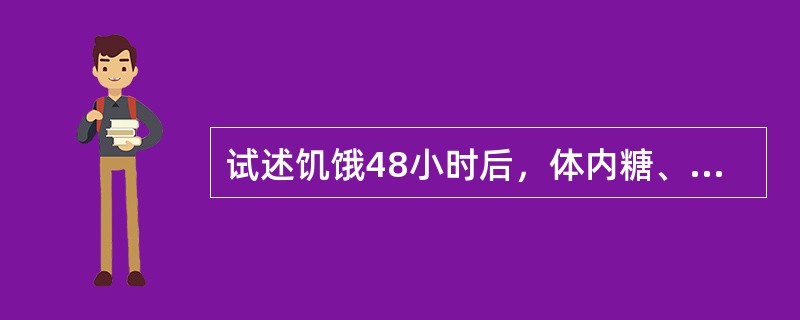 试述饥饿48小时后，体内糖、脂、蛋白质代谢的特点。