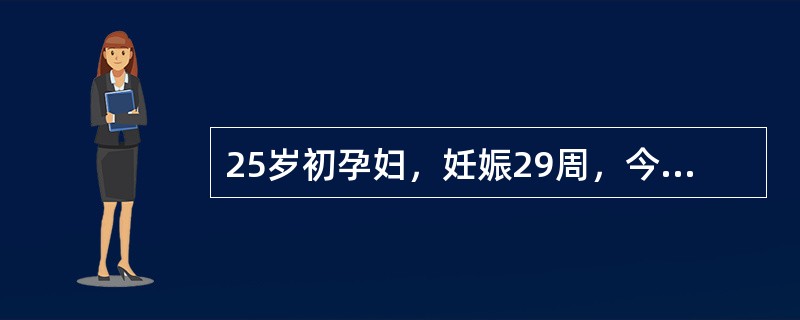 25岁初孕妇，妊娠29周，今晨产前检查时首次发现血压144／92mmHg，尿蛋白