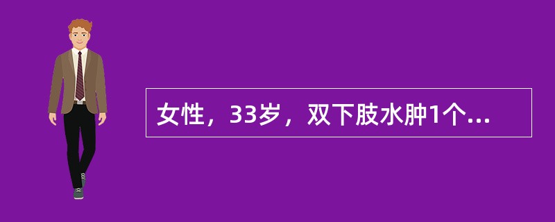 女性，33岁，双下肢水肿1个月，既往有慢性乙型病毒性肝炎病史3年，尿常规蛋白阳性