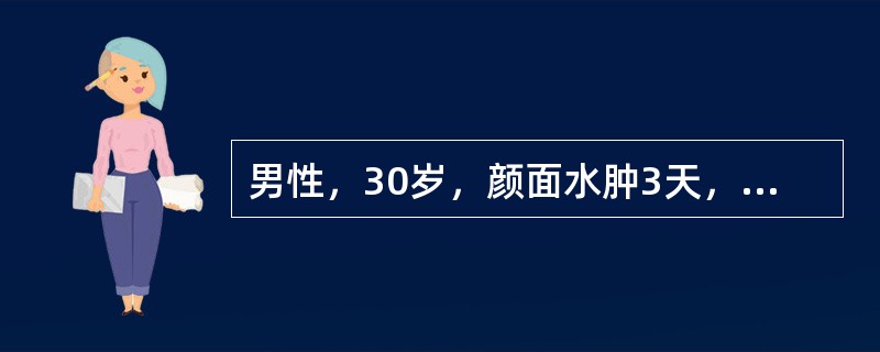 男性，30岁，颜面水肿3天，无力，尿400ml/24h，血压130/80mmHg