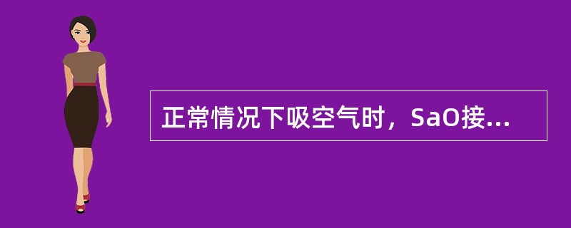 正常情况下吸空气时，SaO接近100%，PaO接近()