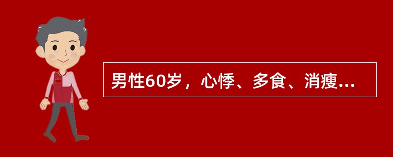 男性60岁，心悸、多食、消瘦半年，气短、水肿2天。甲状腺Ⅱ度肿大，双肺少许湿啰音
