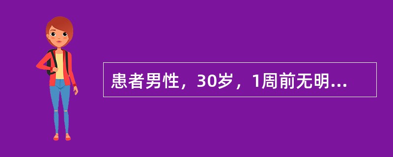 患者男性，30岁，1周前无明显诱因出现午后低热，体温37．5°，夜间盗汗，伴右侧