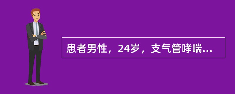 患者男性，24岁，支气管哮喘患者。夜间突然气喘明显加重，口唇发绀，端坐呼吸，大汗