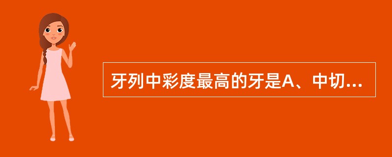 牙列中彩度最高的牙是A、中切牙B、侧切牙C、尖牙D、前磨牙E、磨牙