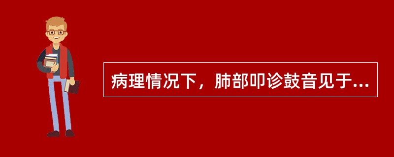 病理情况下，肺部叩诊鼓音见于A、大量胸腔积液B、肺气肿C、气胸D、肺实变E、压迫