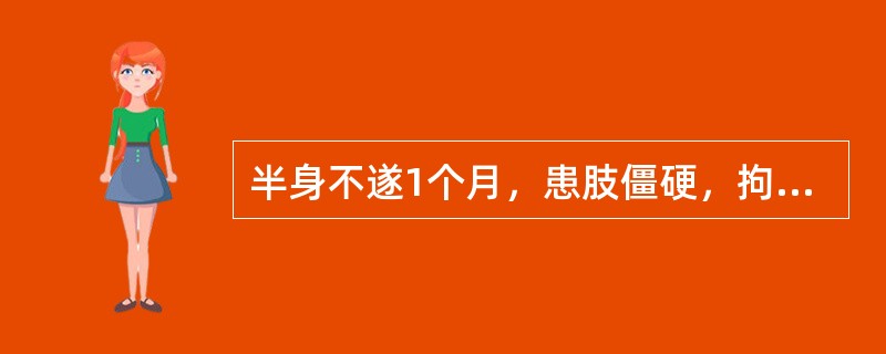 半身不遂1个月，患肢僵硬，拘挛变形，舌强不语，或偏瘫，肢体肌肉萎缩，舌红脉细，宜