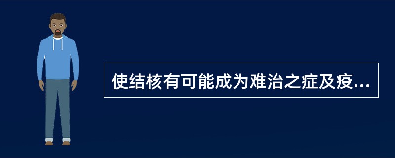 使结核有可能成为难治之症及疫情上升的主要因素是A、发病人数增多B、人们重视程度下