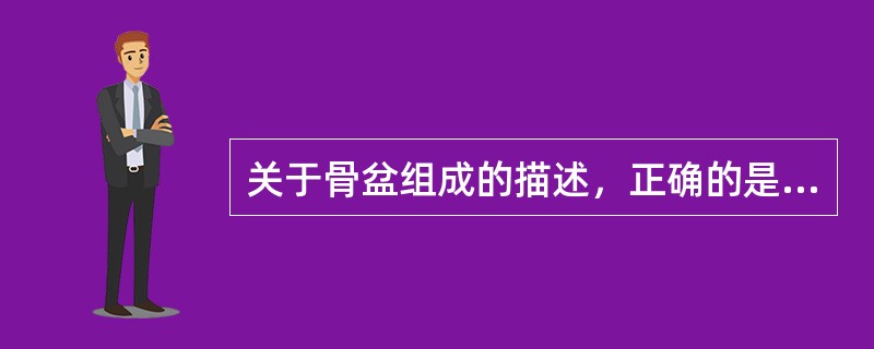 关于骨盆组成的描述，正确的是A、由2块髂骨、1块坐骨和1块尾骨组成B、由2块髋骨