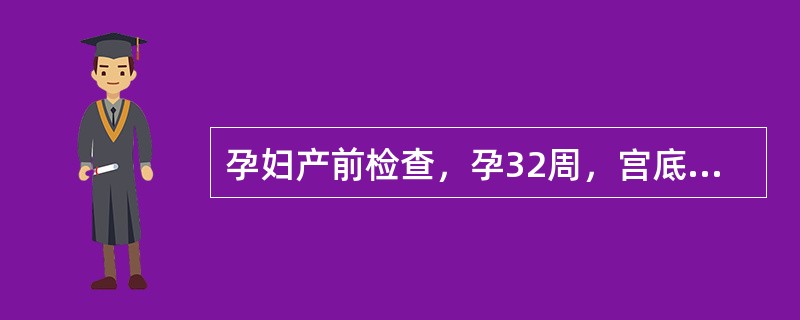 孕妇产前检查，孕32周，宫底可触及圆而硬的胎头，腹右侧可触及胎背，脐上右侧可闻及