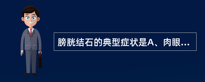 膀胱结石的典型症状是A、肉眼血尿B、腹部绞痛C、排尿中断D、恶心、呕吐E、会阴部