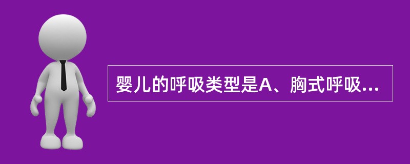 婴儿的呼吸类型是A、胸式呼吸B、腹式呼吸C、胸腹式呼吸D、胸式与腹式交替E、男婴