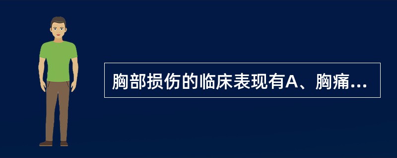 胸部损伤的临床表现有A、胸痛、咳嗽、咯血B、呼吸困难C、休克D、伤口E、皮下气胸