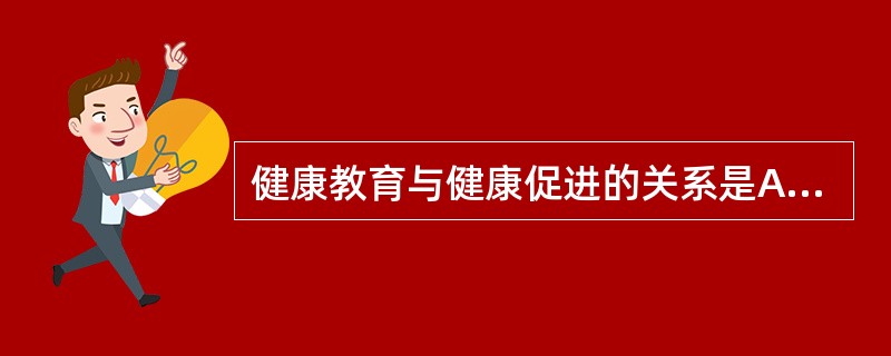 健康教育与健康促进的关系是A、等同关系.B、并行关系C、包容与被包容关系D、先后