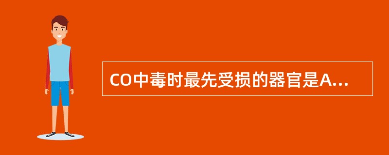 CO中毒时最先受损的器官是A、肝B、肺部C、胃肠道D、肾E、心、脑