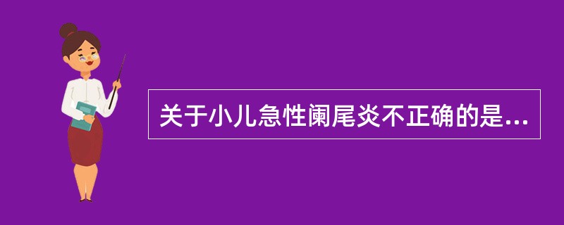 关于小儿急性阑尾炎不正确的是A、病史述说不清B、腹部体征不典型C、病情发展快且重