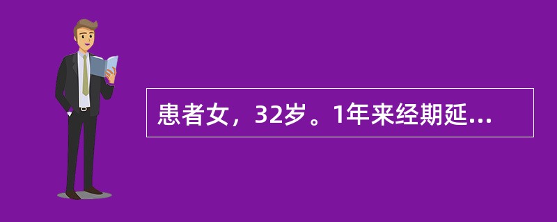 患者女，32岁。1年来经期延长至9～10天，经量增多，月经周期正常，盆腔检查无异