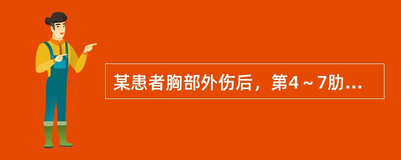 某患者胸部外伤后，第4～7肋骨各有2处以上闭合性骨折，无气胸体征，其不会出现的病