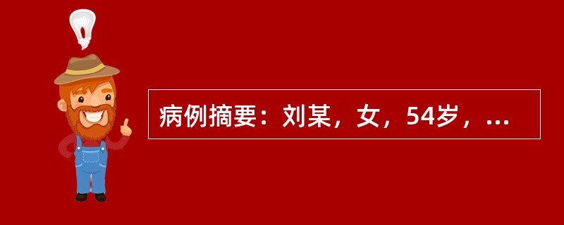 病例摘要：刘某，女，54岁，已婚，退休。患者8年前出现间断咳嗽、咯痰，间断低热，