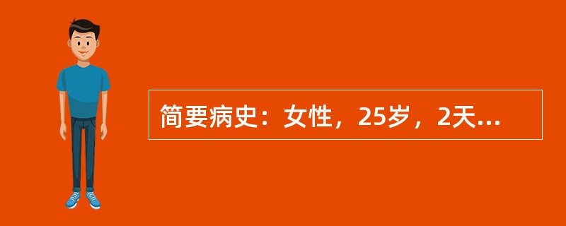 简要病史：女性，25岁，2天来高热伴尿痛来急诊就诊。初步诊断：急性尿路感染。请写