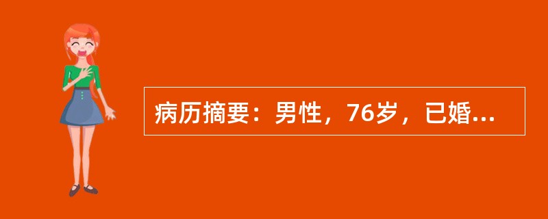 病历摘要：男性，76岁，已婚，退休教师，进行性排尿困难1年半。患者1年半前无明显