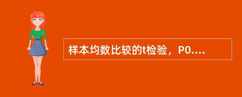 样本均数比较的t检验，P0.05B、P<0.05C、P=0.05D、P=0.01