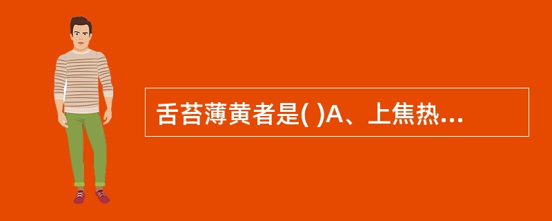 舌苔薄黄者是( )A、上焦热盛B、湿热内蕴C、胃肠有热D、风热表证E、热盛津伤