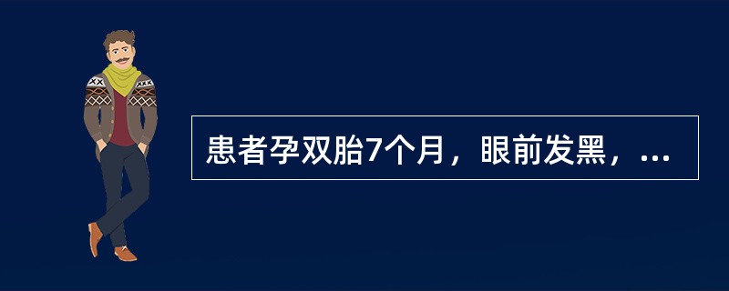 患者孕双胎7个月，眼前发黑，心悸健忘，神疲乏力，气短懒言，面色萎黄，舌淡，脉细弱