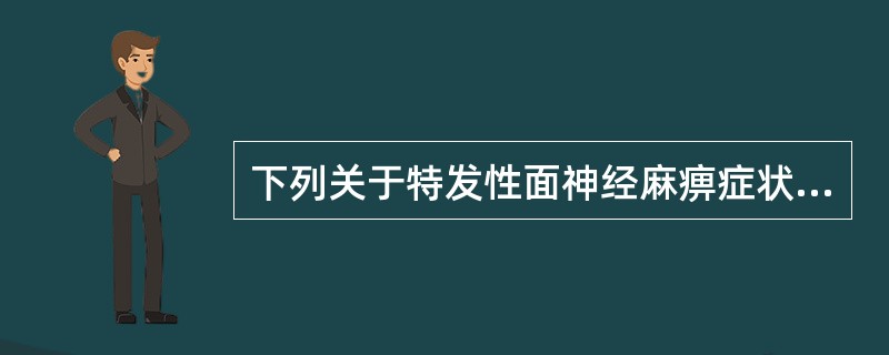 下列关于特发性面神经麻痹症状中，除外的是A、Bell（贝尔）现象B、耳后或下颌角