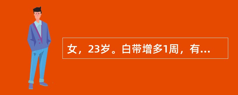 女，23岁。白带增多1周，有不洁性交史。妇科检查：小阴唇内侧见多个小菜花状赘生物