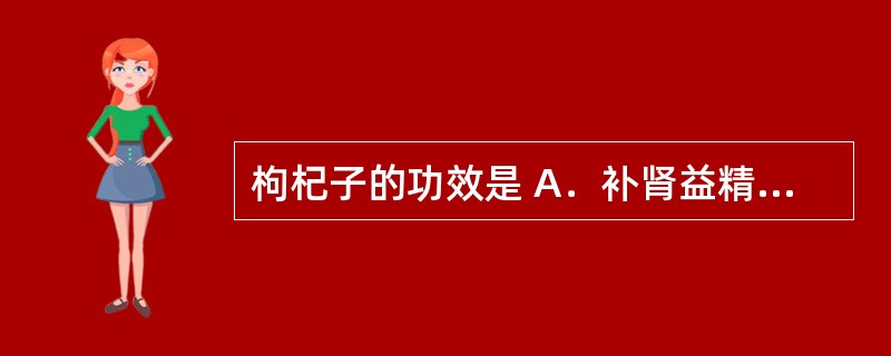 枸杞子的功效是 A．补肾益精，养阴润肺 B．滋补肝肾，明目润肺 C．滋阴补血，生